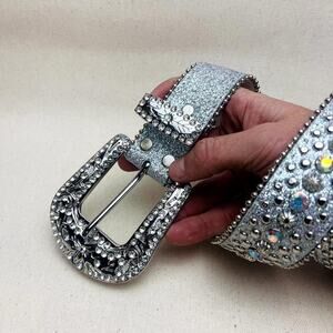 Y2k 2000s skull bones silver rhinestone crystal grunge goth emo punk belt